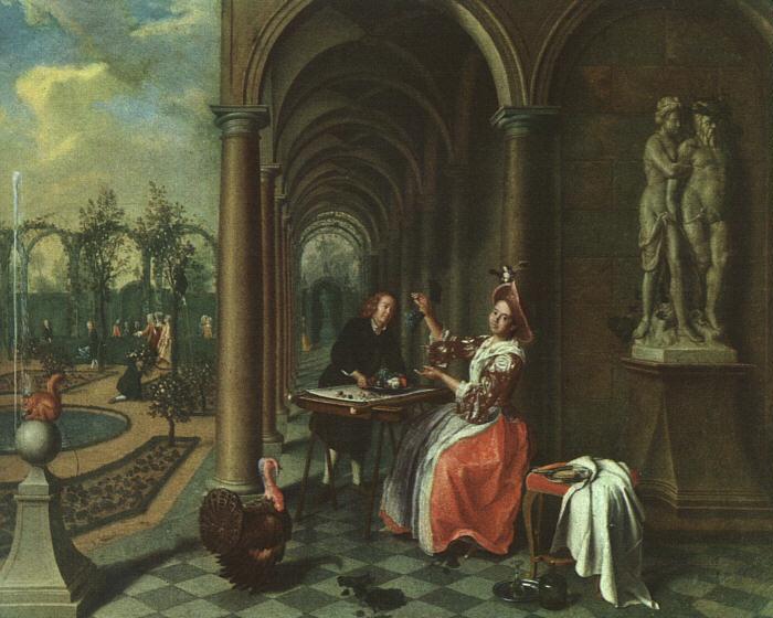 Jan Josef Horemans the Elder Garden with Figures on a Terrace oil painting image